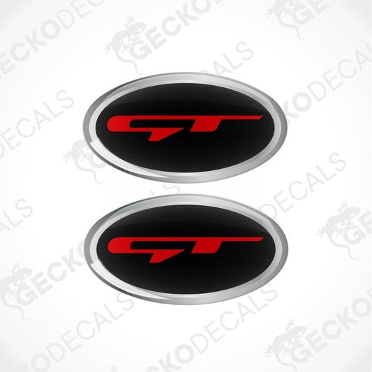 Two black, red, and silver car decals with the GT logo.