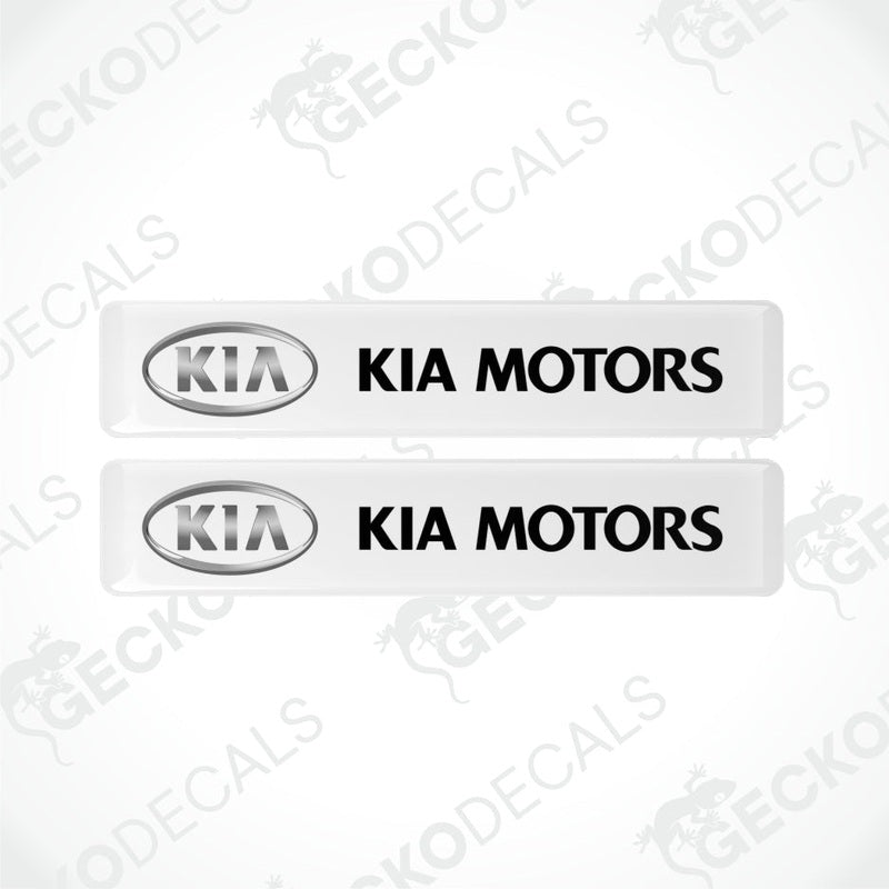Two Kia Motors decals on a white background with 'Gecko Decals' branding.