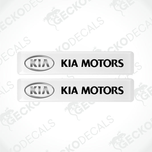 Two Kia Motors decals on a white background with 'Gecko Decals' branding.