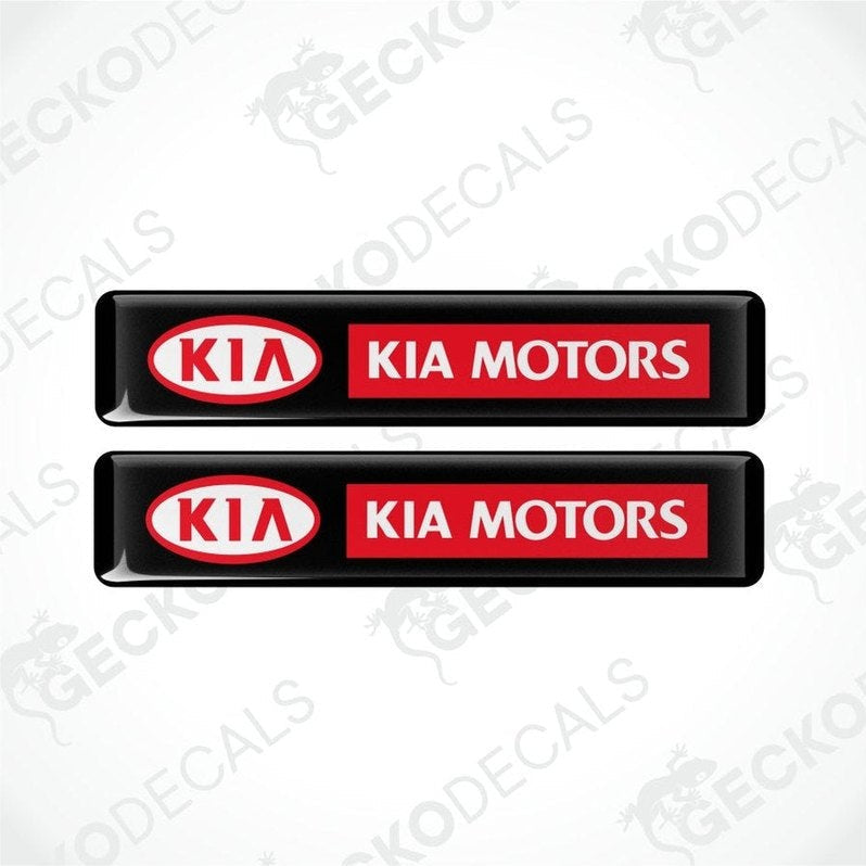 Two Kia Motors decal stickers on a white background with 'GECKODECALS' watermark.