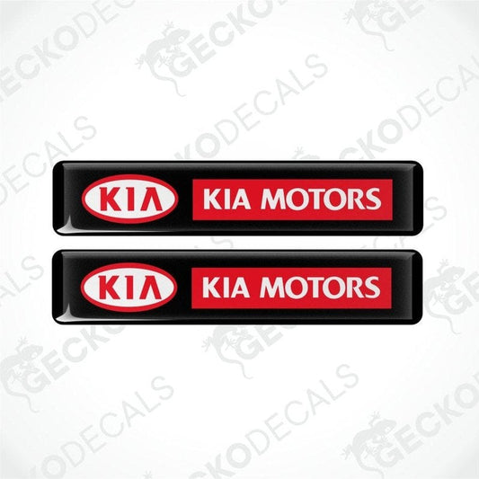 Two Kia Motors decal stickers on a white background with 'GECKODECALS' watermark.