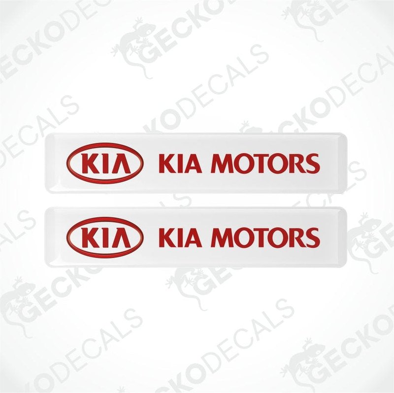 Two Kia Motors decals on a white background with 'Gecko Decals' branding.