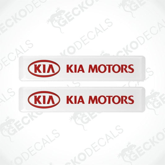 Two Kia Motors decals on a white background with 'Gecko Decals' branding.