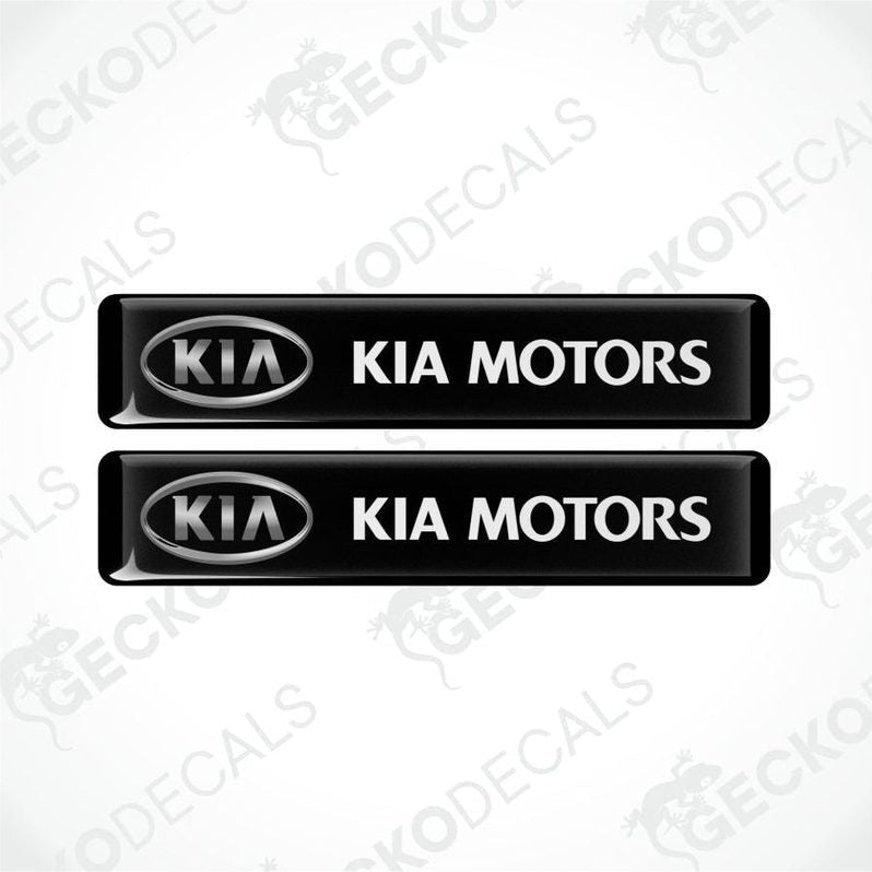 Two Kia Motors logo decal stickers on a white background with 'Gecko Decals' branding.