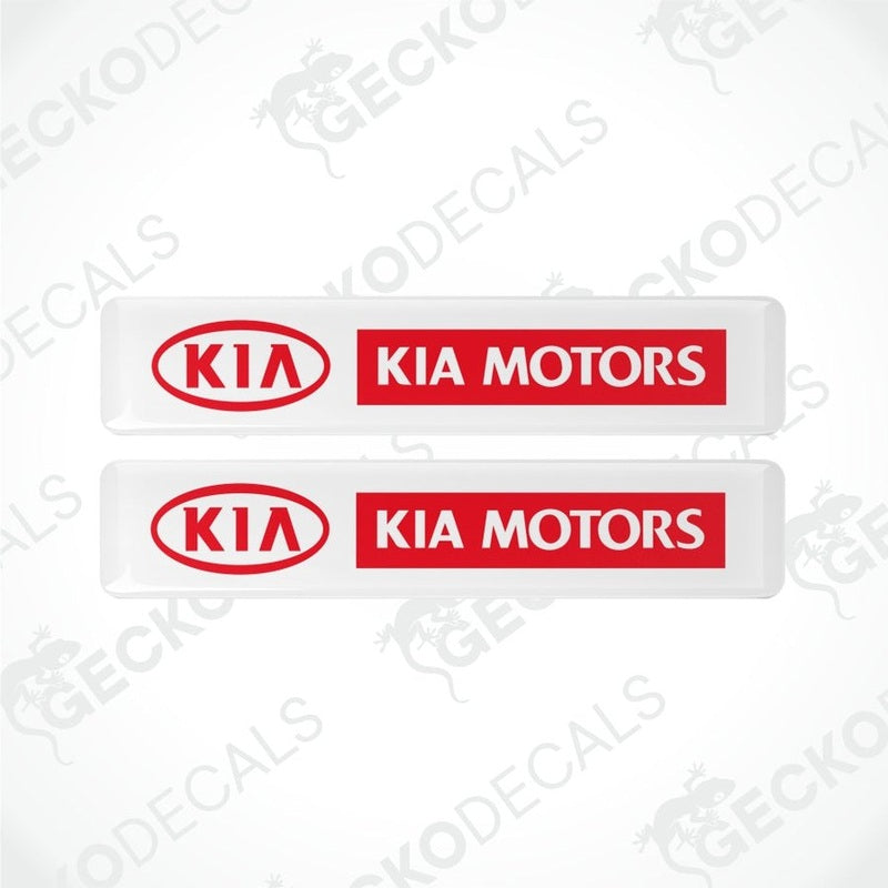 Two Kia Motors decals on a white background with 'Gecko Decals' branding.