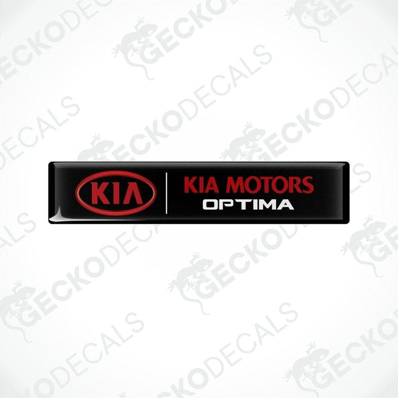  Black vinyl decals with red text 'KIA MOTORS OPTIMA' on a white background.