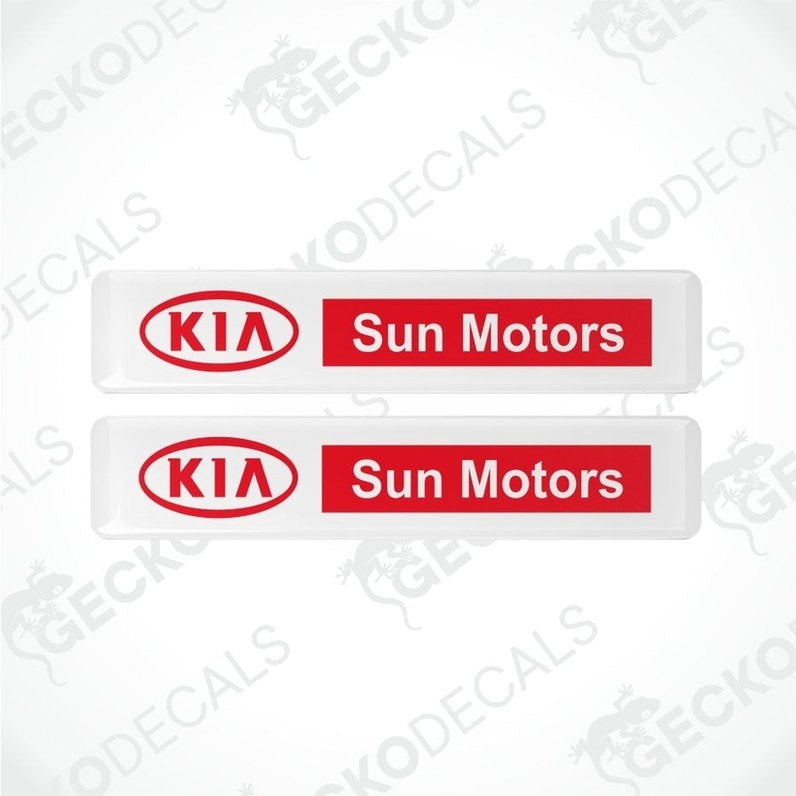 Two KIA Sun Motors decal stickers on a white background with Gecko Decals watermark.