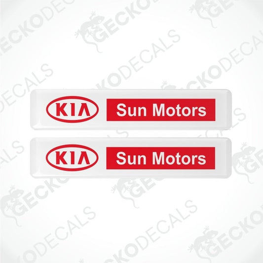 Two KIA Sun Motors decal stickers on a white background with Gecko Decals watermark.