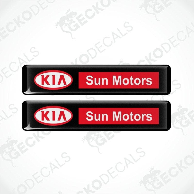 Two KIA Sun Motors decal stickers on a white background with 'Gecko Decals' branding.