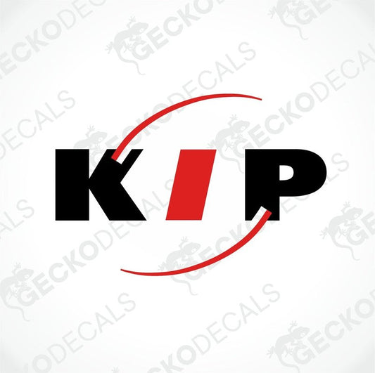 A black and red die cut sticker with the branding 'KIP' from GeckoDecals.