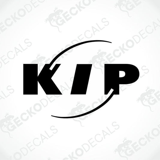 A black die cut sticker with the letters 'KIP' in bold.