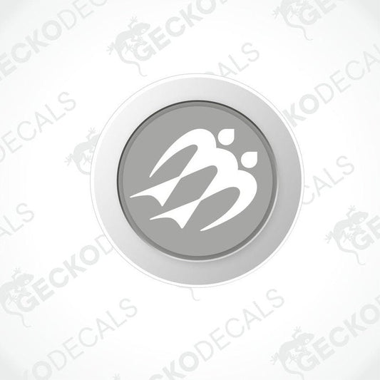A circular white decal with a gray KNAUS logo and the text 'GECKODECALS' around the border.