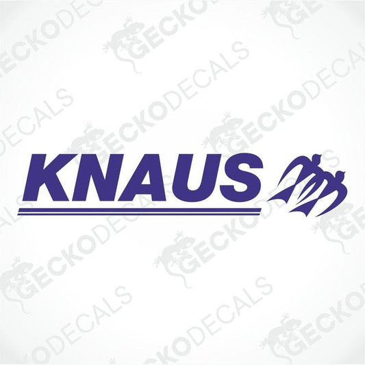 A purple die cut decal with the brand name KNAUS printed on it.