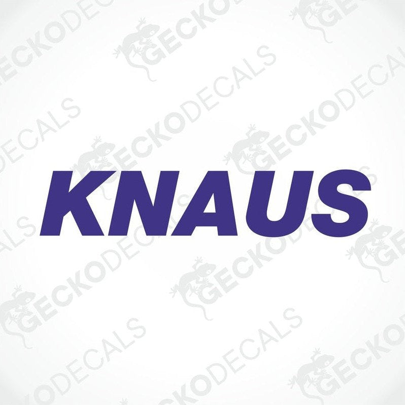 A purple die cut decal with the brand name KNAUS displayed on a white background. The decal has a geometric design with the logo depicting a dragonfly.