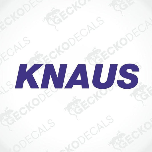A purple die cut decal with the brand name KNAUS displayed on a white background. The decal has a geometric design with the logo depicting a dragonfly.