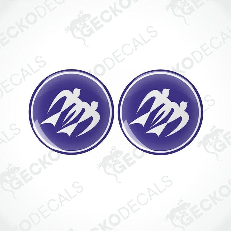 Two blue vinyl decals with a white design, branded with the Gecko logo, on a white background.