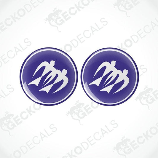 Two blue vinyl decals with a white design, branded with the Gecko logo, on a white background.