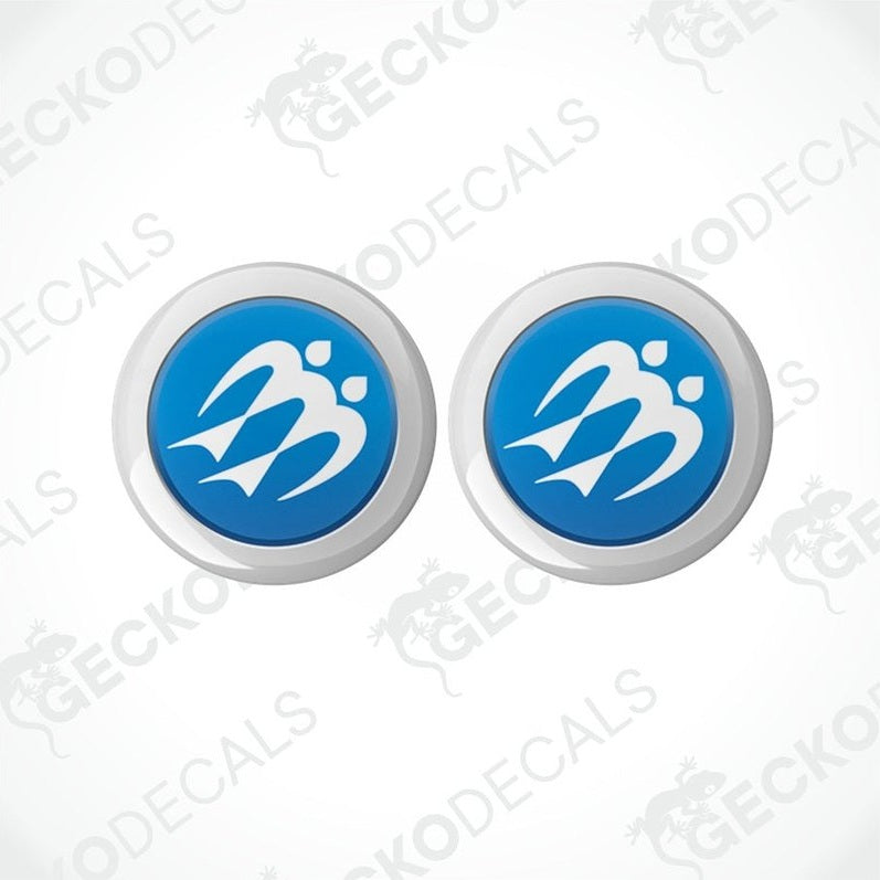 Set of two KNAUS vinyl decals featuring raised silver rim and white logo