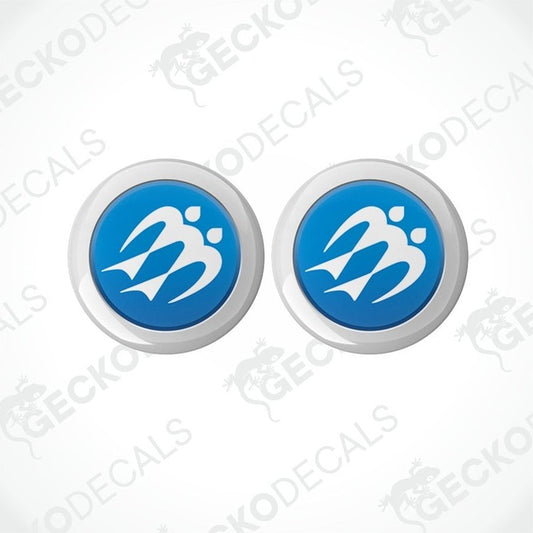 Set of two KNAUS vinyl decals featuring raised silver rim and white logo