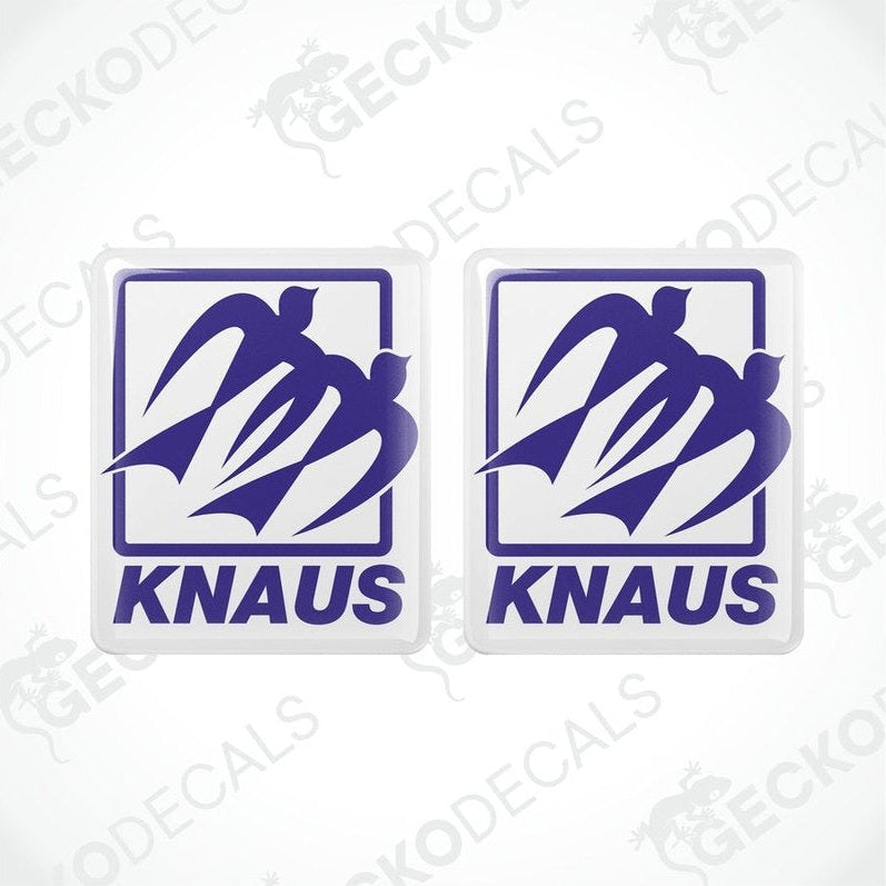 Two blue and white vinyl stickers with the KNAUS brand logo.
