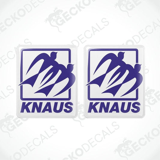 Two blue and white vinyl stickers with the KNAUS brand logo.