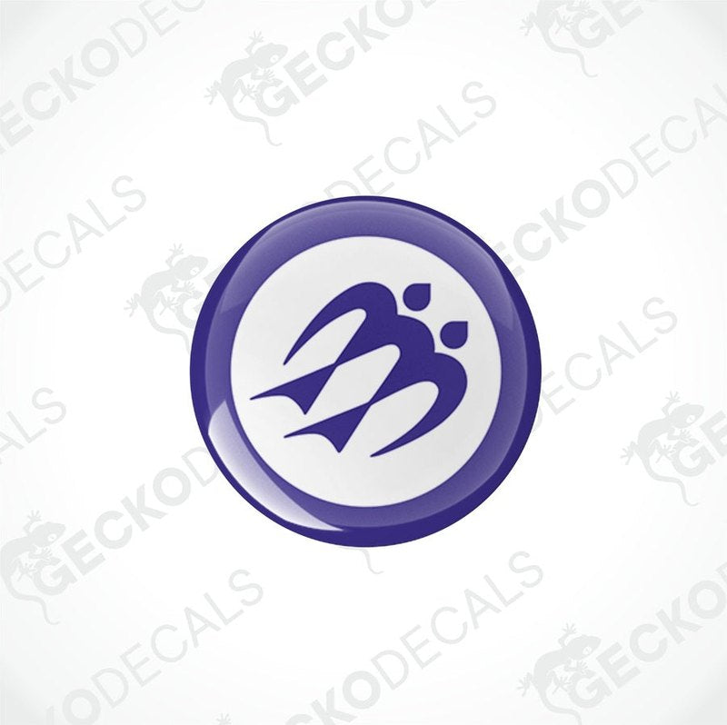 Two blue vinyl decals with a white logo on them, placed on a white background with 'GeckoDecals' text.