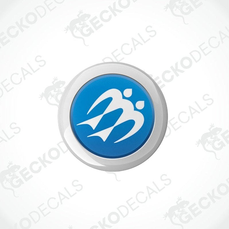 KNAUS epoxy resin decal with domed finish and blue glossy center