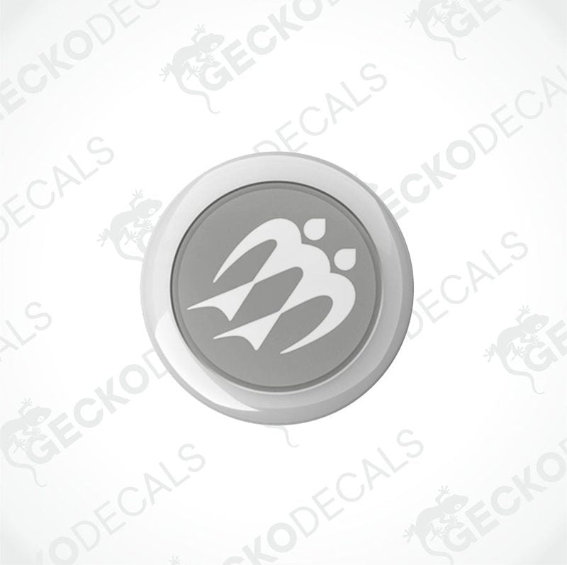 KNAUS epoxy resin domed sticker with gray field and white wing logo