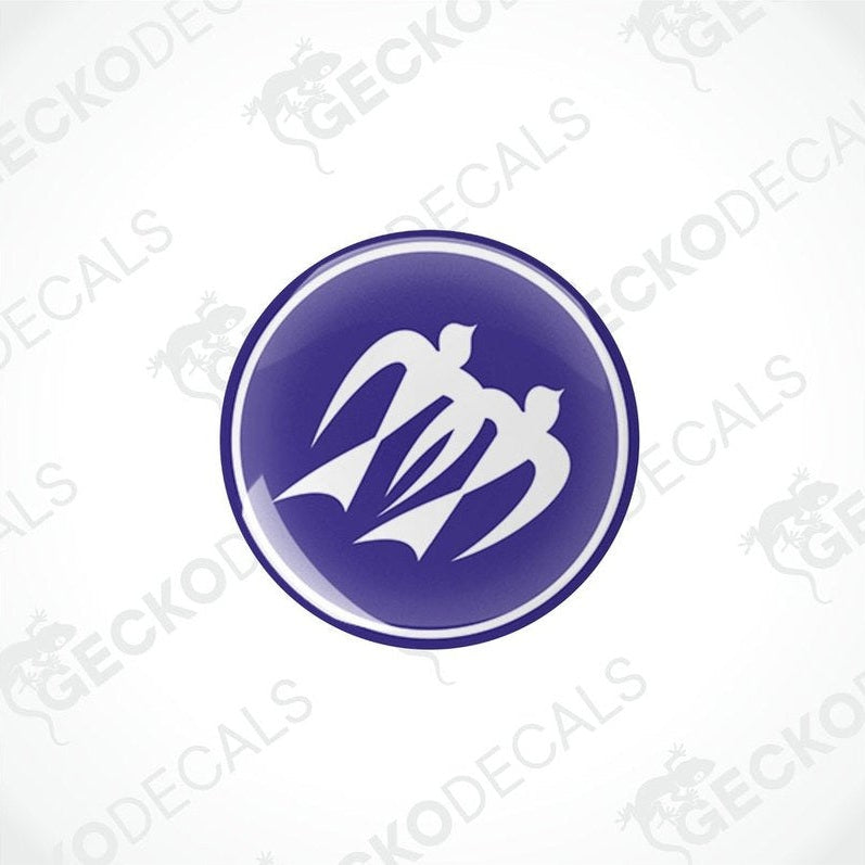 Two blue vinyl decals with a white design, branded with the Gecko logo, on a white background.