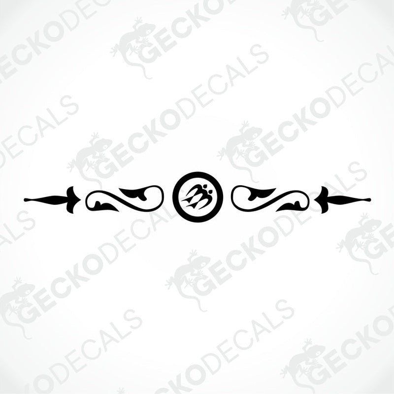 Rear decal for a white KNAUS caravan with red and black decorative elements and a logo.