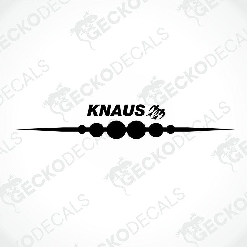 The image shows a white caravan with the KNAUS brand decal applied to the rear side.
