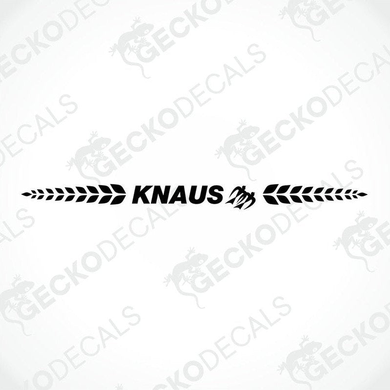 The image shows a white caravan with the KNAUS brand decal applied to the rear side.
