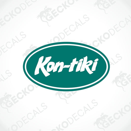 A green and white die cut sticker with the brand name KON-TIKI displayed.