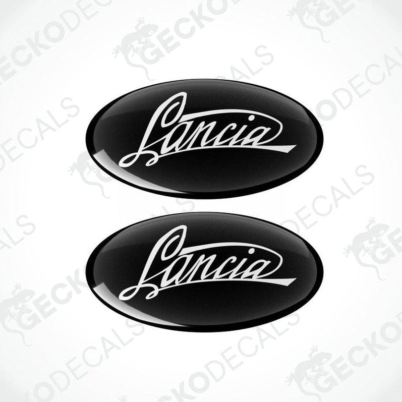Two black oval Lancia logos on a white background with 'Gecko Decals' branding.