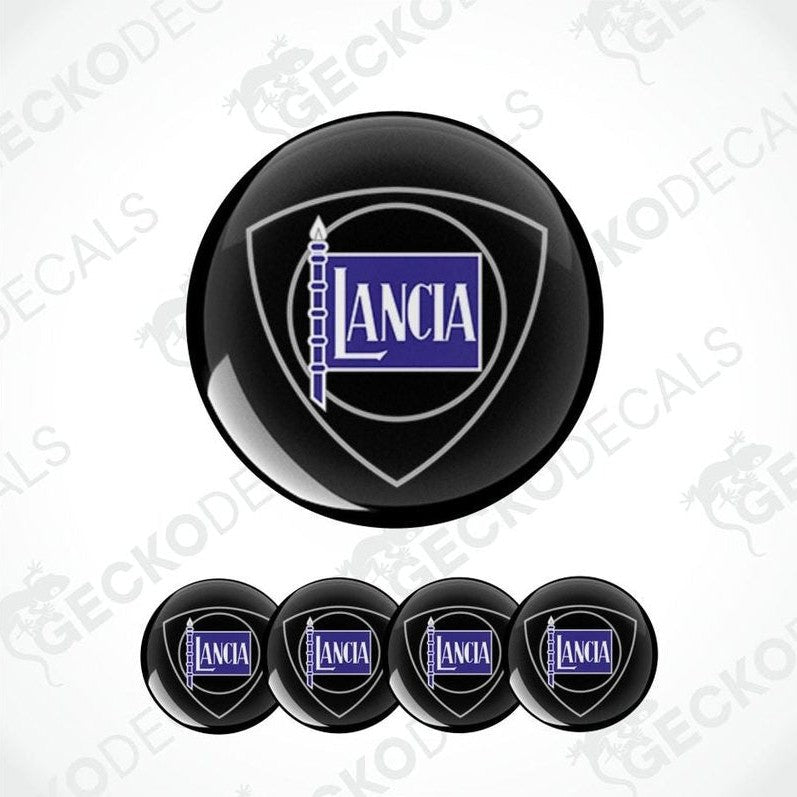Set of Lancia logo stickers on a white background