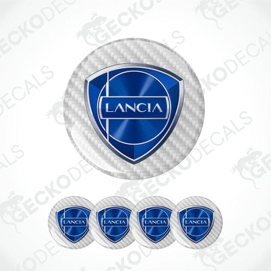 Lancia logo on carbon fiber epoxy decal on a white background