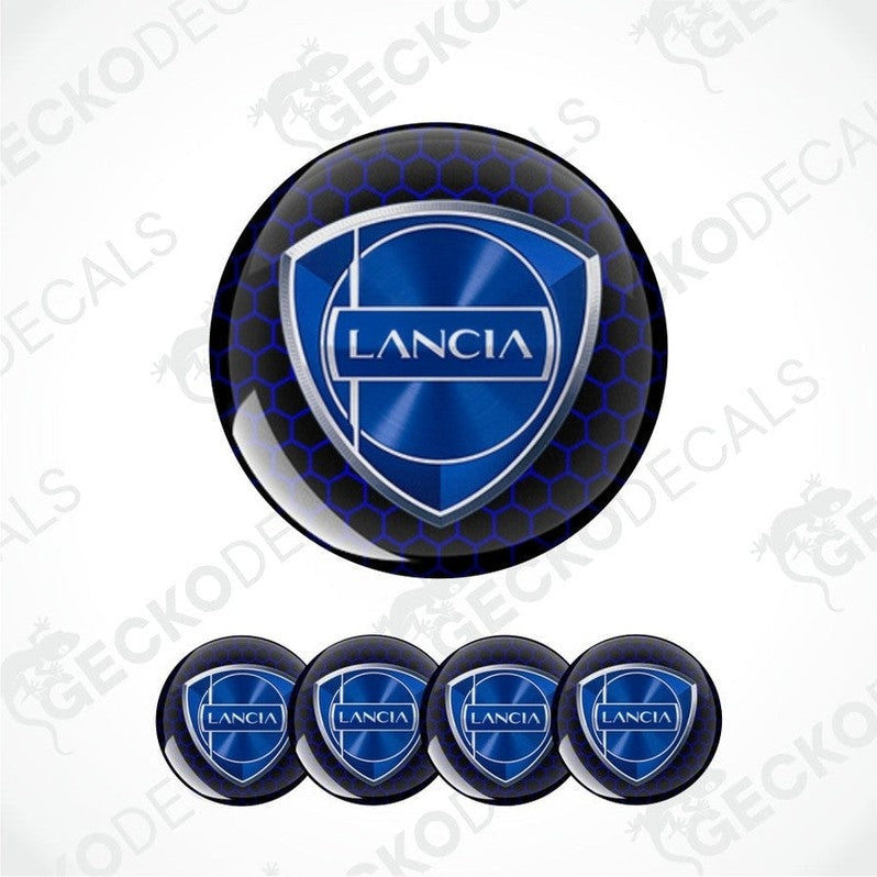 Lancia blue logo on a blue honeycomb background epoxy decal set 