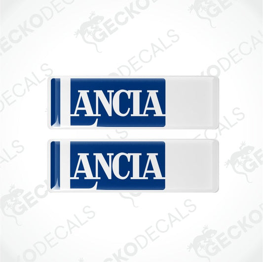 Two Lancia logo decals on a white background with Gecko Decals branding.