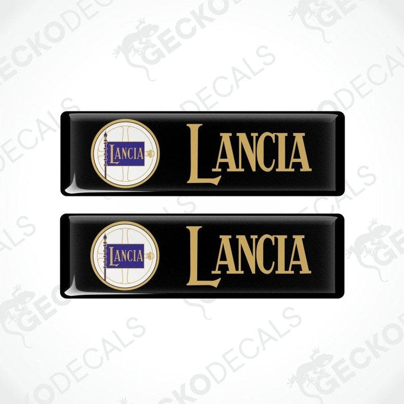 Two Lancia logo decal stickers on a white background with 'Gecko Decals' branding.