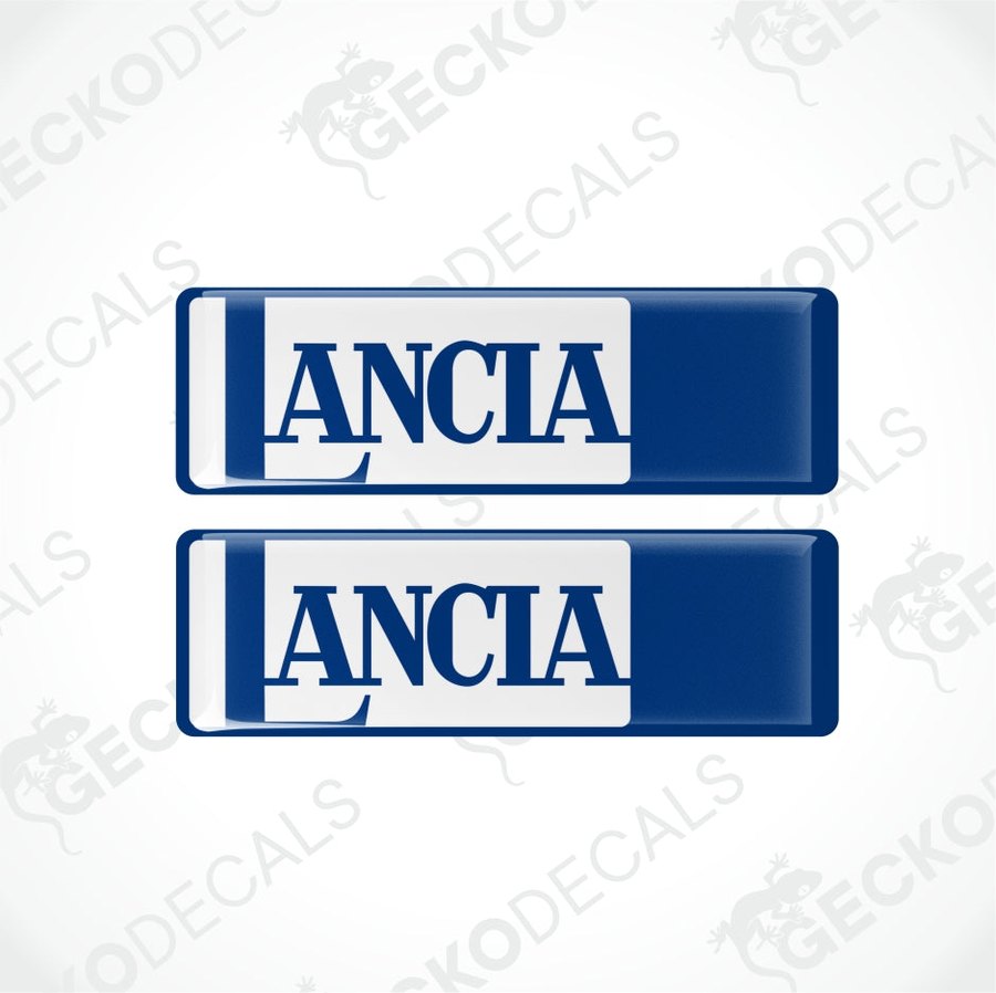 Two Lancia logo decal stickers on a white background with 'Gecko Decals' branding.