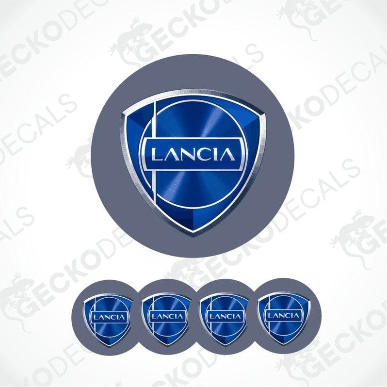 Lancia blue logo decal on bluish gray background 