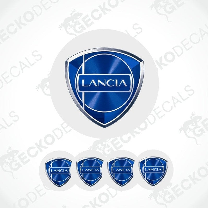 Set of Lancia logo car stickers on a white background