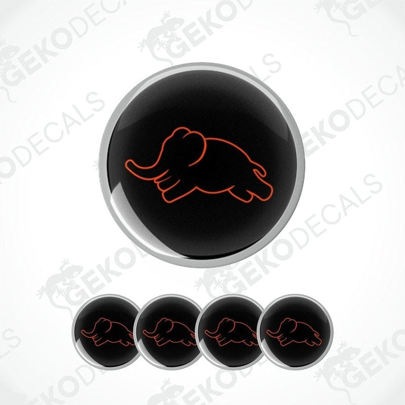 A set of four black vinyl stickers with a red outline of an elephant design, displayed on a white background with the 'GeckoDecals' branding.