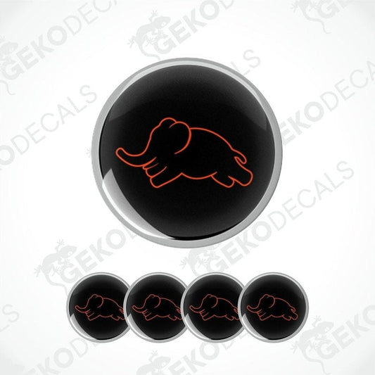 A set of four black vinyl stickers with a red outline of an elephant design, displayed on a white background with the 'GeckoDecals' branding.