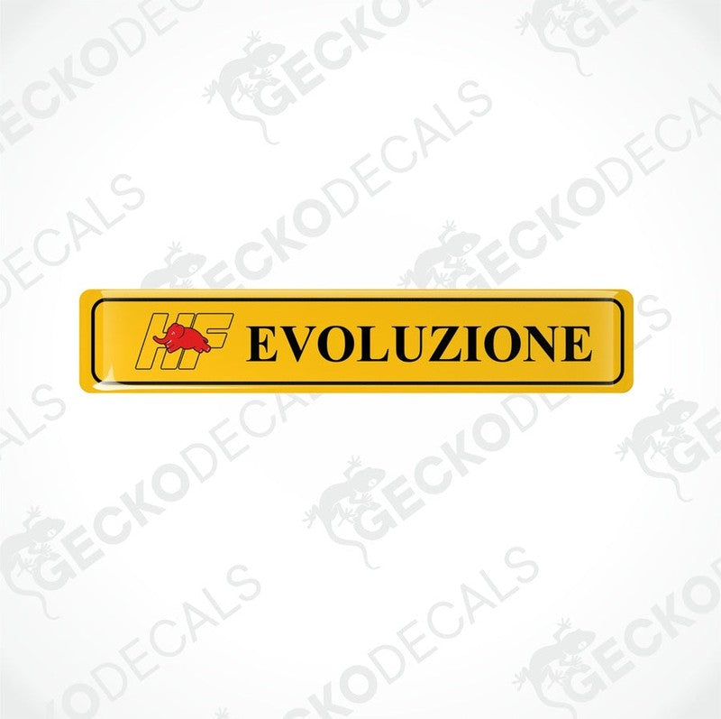 Yellow vinyl stickers with the text 'EVOLUZIONE and the logo 'HF' in black and red.