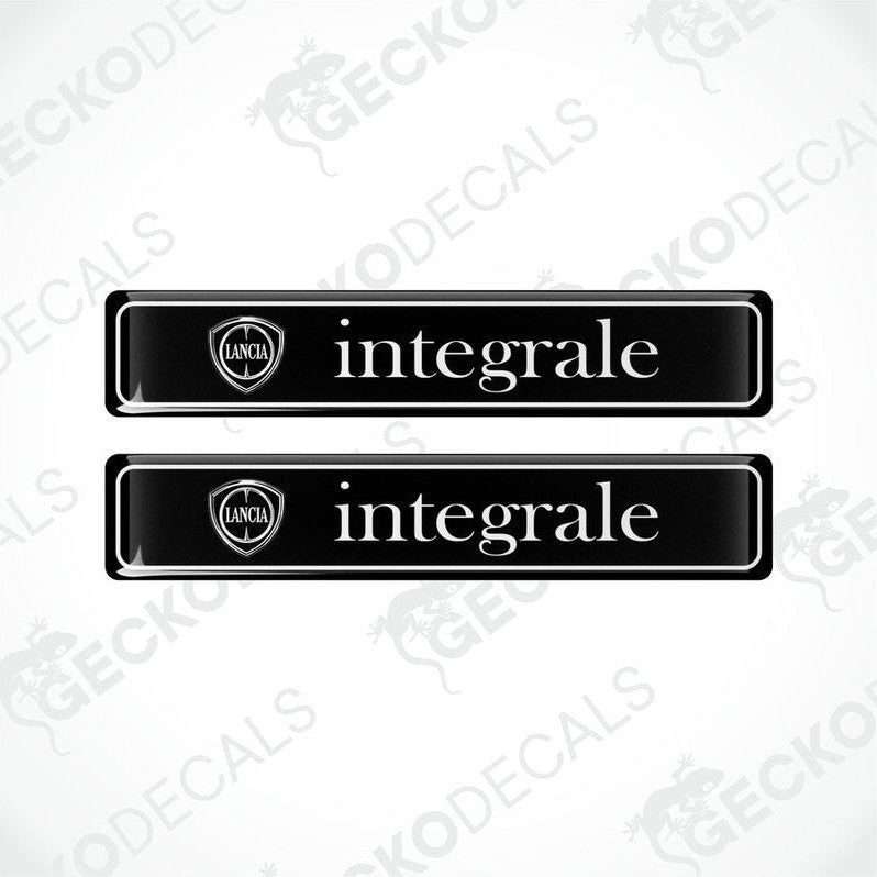 Two black vinyl stickers with the word 'INTEGRALE' and a logo, placed against a white background with the text 'GECKODECALS'.