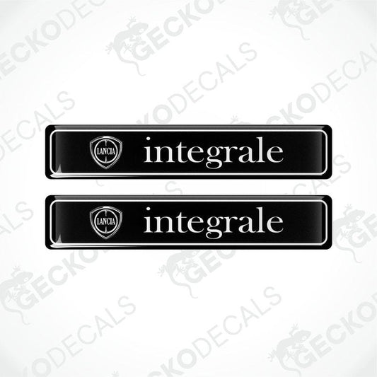 Two black vinyl stickers with the word 'INTEGRALE' and a logo, placed against a white background with the text 'GECKODECALS'.