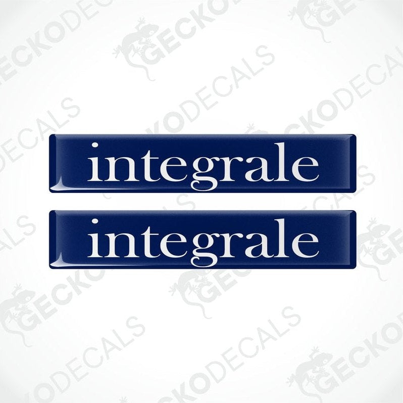 Two blue vinyl decals with the word 'integrale' written in white letters.