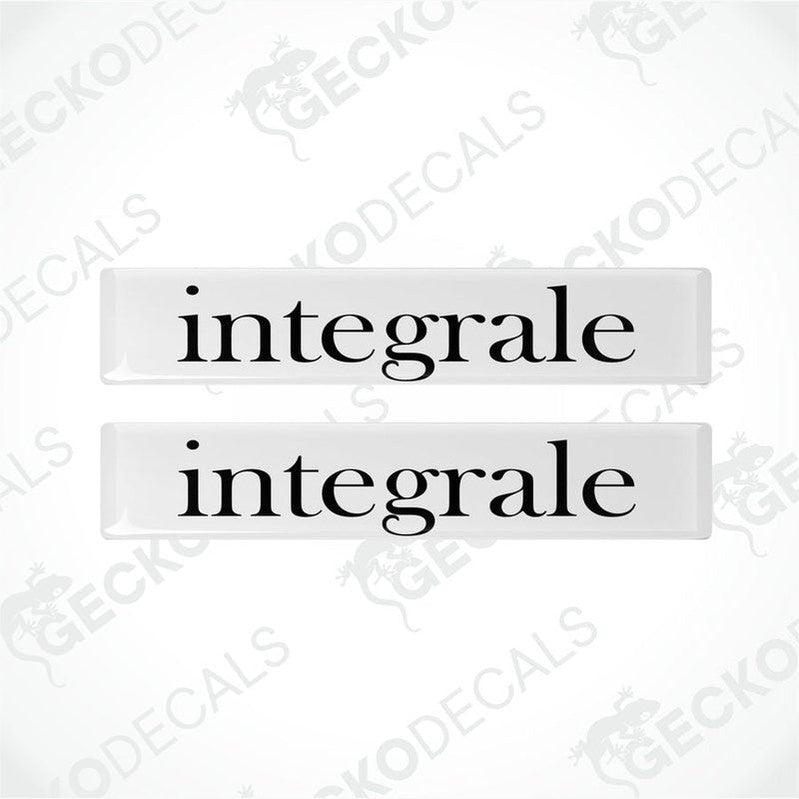 Two white vinyl decals with the word 'integrale' written in white letters.