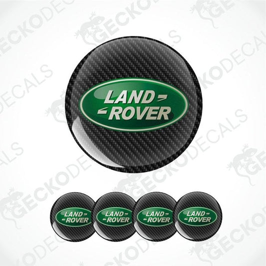 Carbon fiber pattern Land Rover logo with five smaller logos below on a white background.